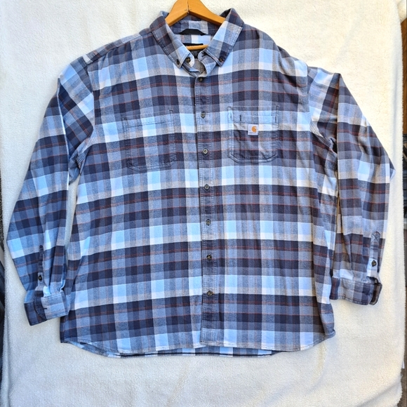 Carhartt Other - Carhartt plaid flannel heavyweight button-up size 3XL Tall men blue gray EUC